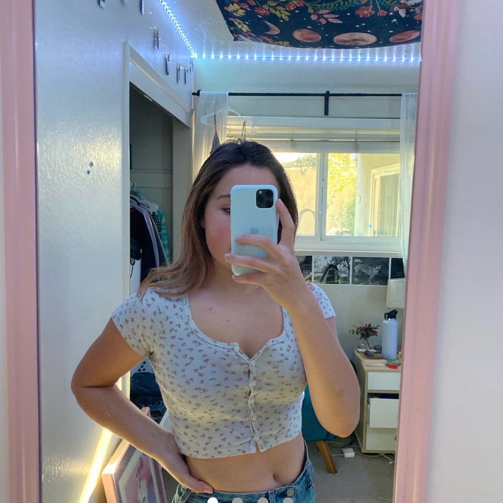 White Button Down Short Sleeve Top